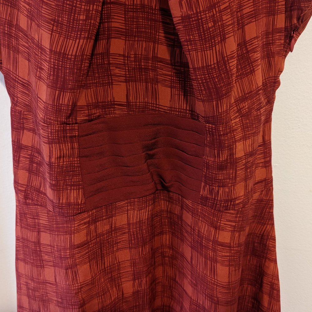 Anthropologie Girls from Savoy Burnt Orange Printed Silk Dress - Picture 4 of 8
